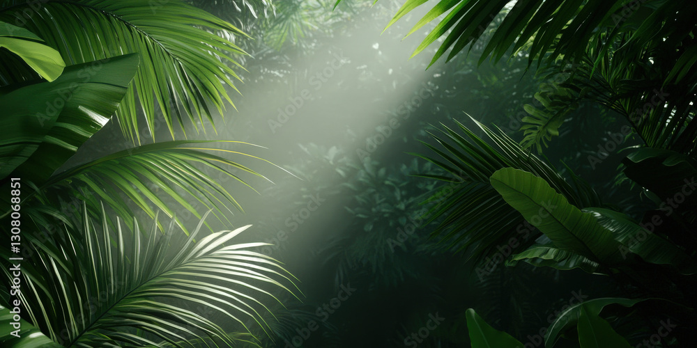 A lush jungle scene with green foliage and soft rays of sunlight filtering through the dense leaves, creating a serene and mystical atmosphere. A lush jungle scene with green foliage and soft rays of sunlight filtering through the dense leaves, creating a serene and mystical atmosphere.
