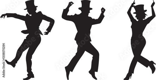 Silhouette of a person wearing a top hat and dance vector silhouette
