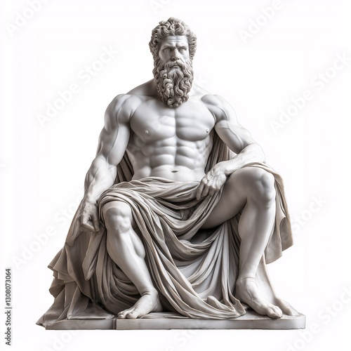 Ancient Greek Marble Statue: Timeless Masculine Nude Sculpture in Classic Sitting Pose”