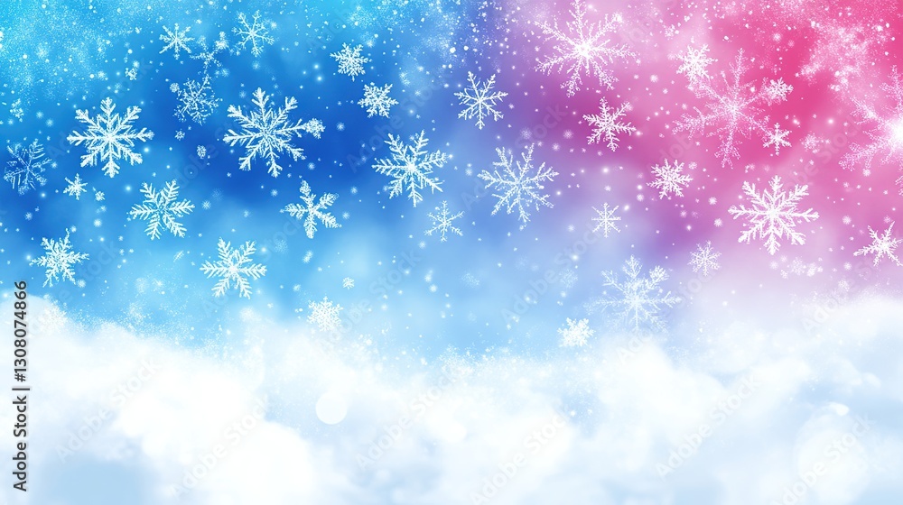 Falling snowflakes, winter sky, cloud background, holiday design Falling snowflakes, winter sky, cloud background, holiday design
