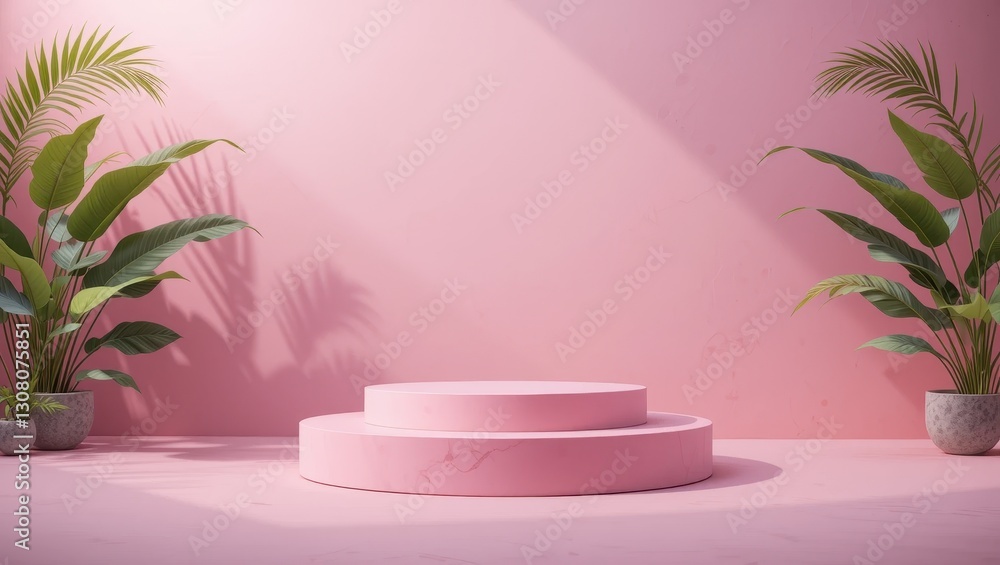 Pink Podium Display with Plants Pink Podium Display with Plants