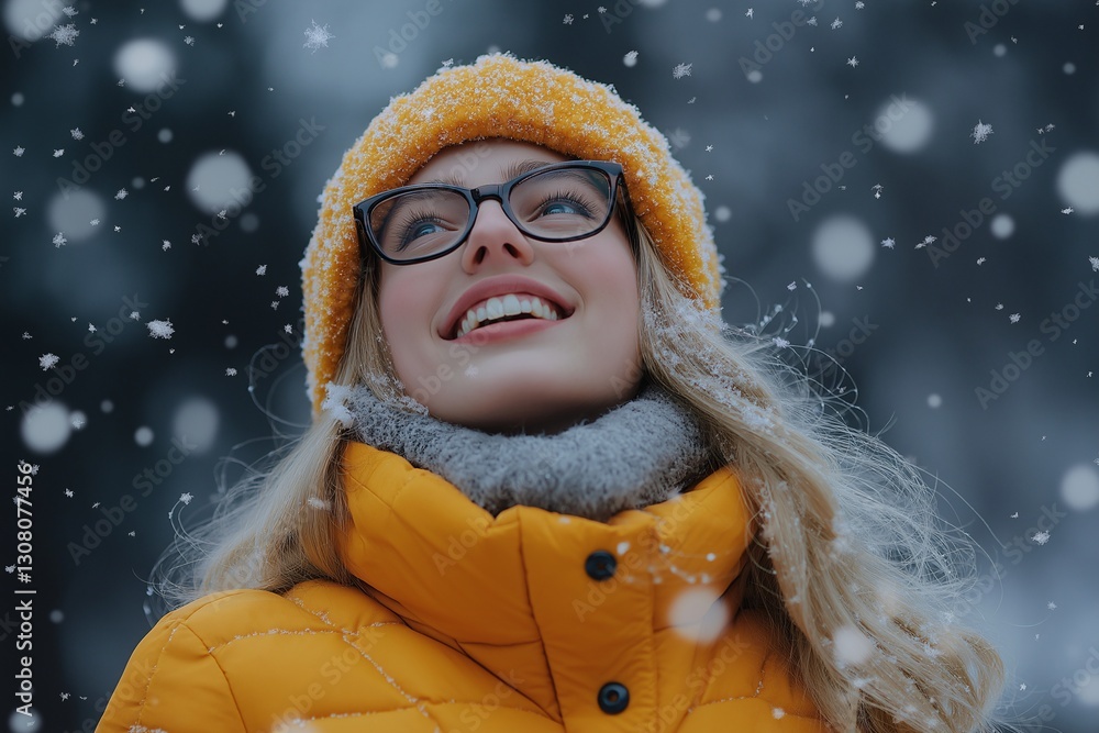 Smiling Young Woman in Winter Wonderland: Embracing Joyful Cold Weather Fashion with Bright Colors and Cozy Layers Smiling Young Woman in Winter Wonderland: Embracing Joyful Cold Weather Fashion with Bright Colors and Cozy Layers