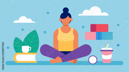 SelfCare and Recovery The influencer is promoting selfcare after a workout showcasing relaxing activities like foam rolling or reading a wellness book in a tranquil setting.