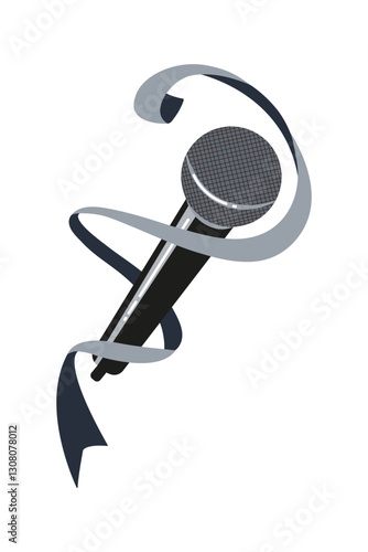 Microphone wrapped in ribbon creates a dynamic visual for music events and performances