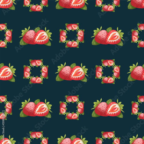 Red Strawberries Slices Seamless Pattern