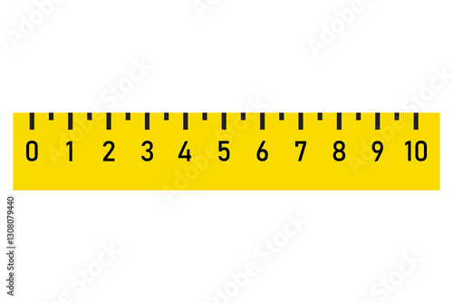 Measuring ruler icon. Yellow scale tool. Numbered centimeter strip. Flat linear design.