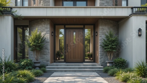 Modern Home Entrance  Stone Facade