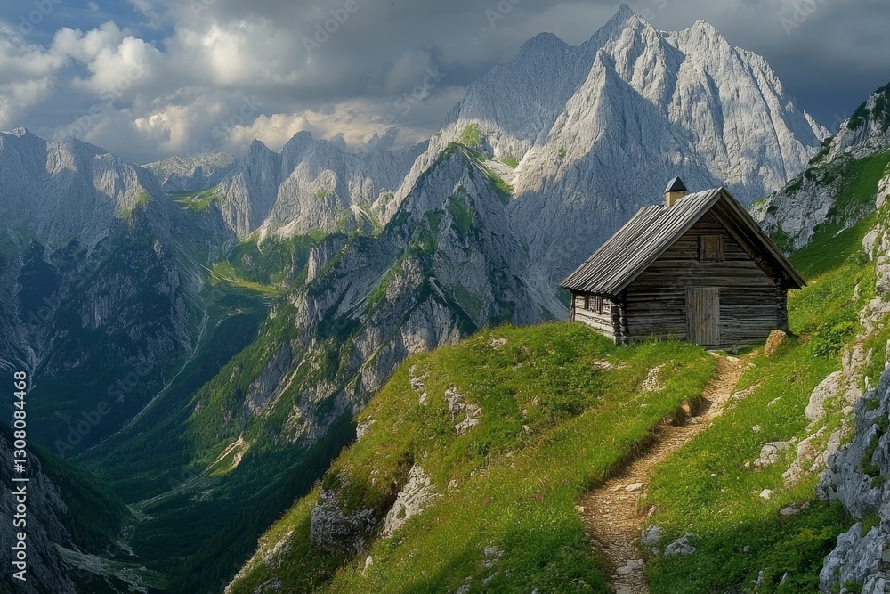 Serene Mountain Cabin Surrounded by Majestic Peaks and Greenery Serene Mountain Cabin Surrounded by Majestic Peaks and Greenery