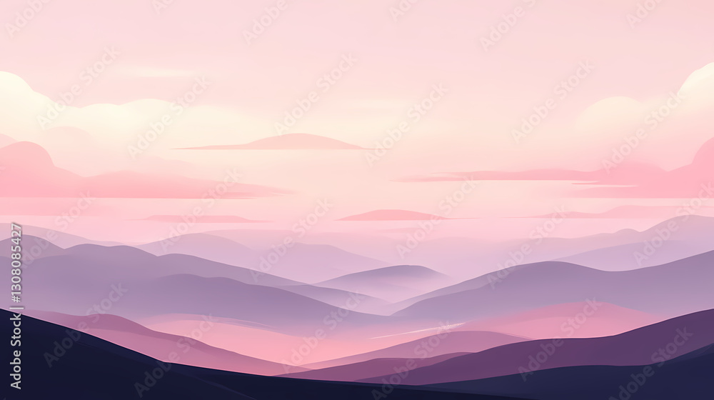 A soft, dreamy sky with a gradient of pink and purple hues, featuring wispy white clouds. Serene - Valley. Illustration A soft, dreamy sky with a gradient of pink and purple hues, featuring wispy white clouds. Serene - Valley. Illustration