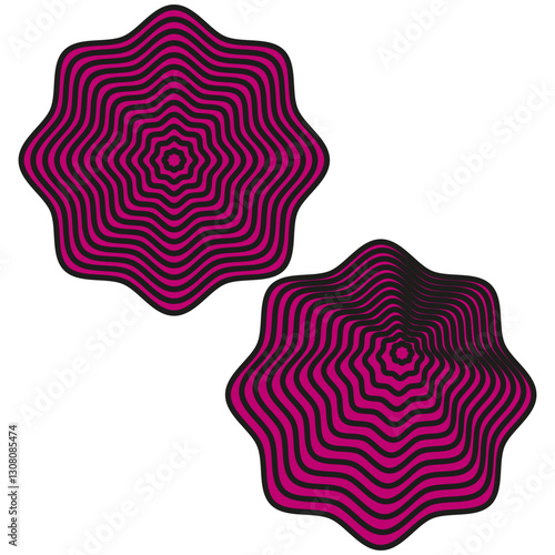 Abstract wave shape. Black pink illusion. Geometric distorted form. Optical ripple pattern.