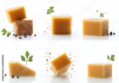 Colorful Assortment of Artisan Soap Bars with Herbs and Spices on a Clean White Background