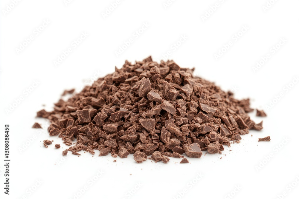 Pile Chopped,Milled Chocolate Isolated on White,Top View, High Detail, 8K Pile Chopped,Milled Chocolate Isolated on White,Top View, High Detail, 8K