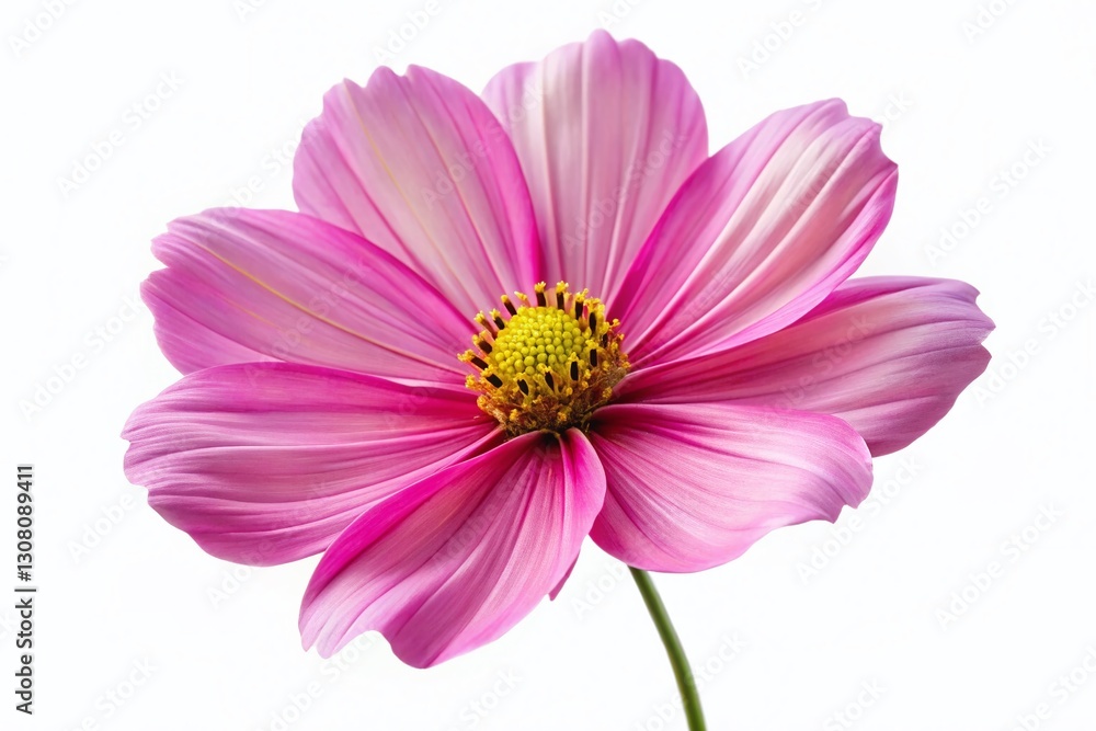 Delicate Pink Cosmos Flower Isolated on White Background - Candid Stock Photo Delicate Pink Cosmos Flower Isolated on White Background - Candid Stock Photo