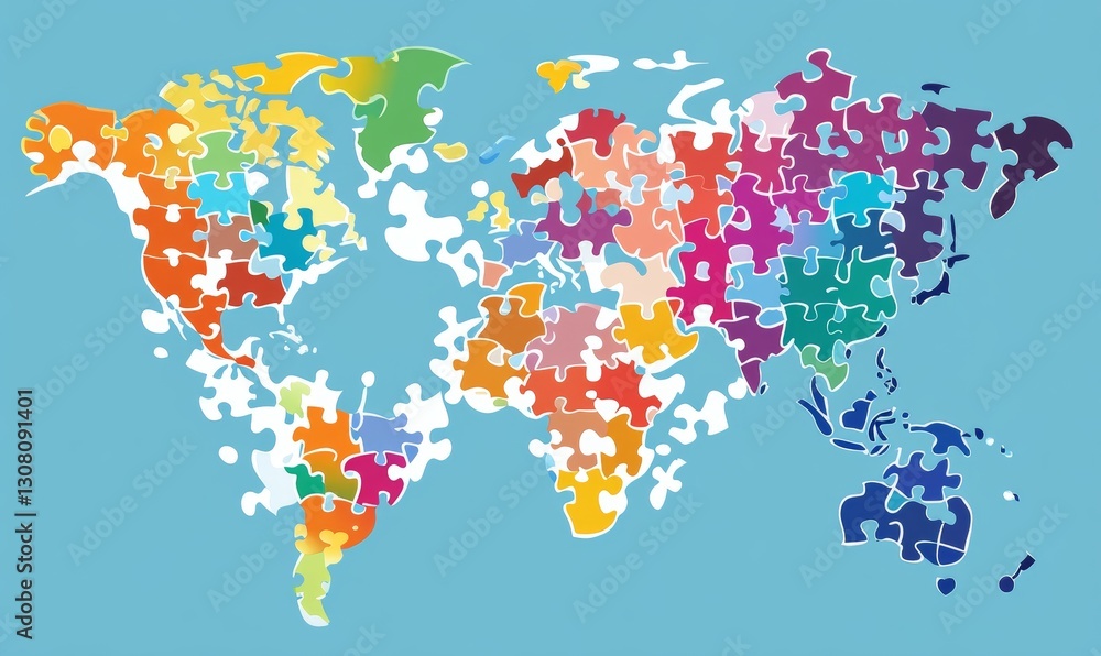 Obraz premium A Colorful Pixelated World Map Exhibiting Diverse Regions In Pastel Hues Perfect For Illustrating Global Connectivity And International Relations. It Captures Diverse Regions In Appealing Pastel