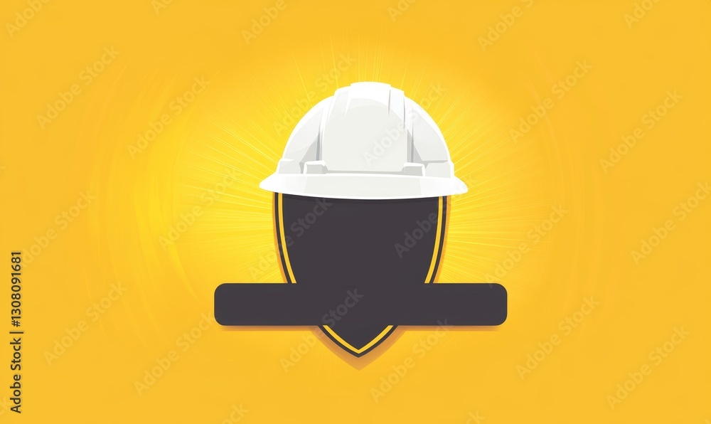 Fototapeta premium A Safety Helmet Silhouette On A Bright Yellow Background Ideal For Safety Campaigns And Construction Projects. Perfect For Posters And Presentations. Professional and Modern Design. Minimalist