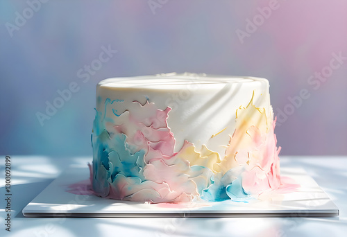 Delicate Pastel Watercolor Cake Featuring Exquisite Brushstroke Designs - Elegant Dessert Masterpiece for Special Occasions