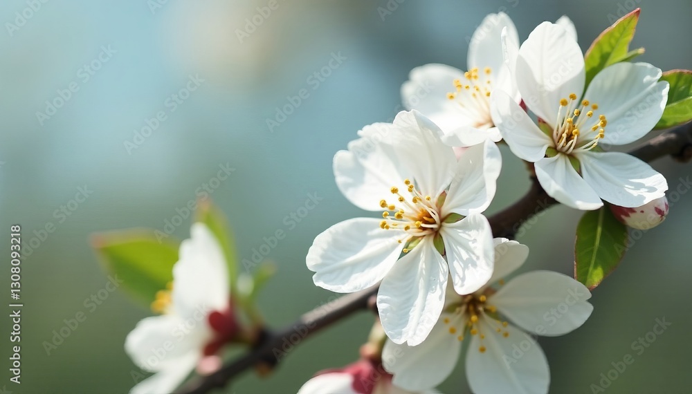 Close-up of delicate white flowers on almond tree branch in bloom during spring, plant, bloom Close-up of delicate white flowers on almond tree branch in bloom during spring, plant, bloom