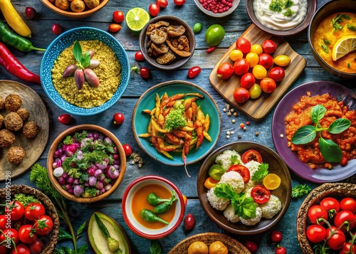 Wallpaper Mural Delicious Fusion Food Photography: Vibrant Dishes, Laughter & Diverse Culinary Styles Torontodigital.ca