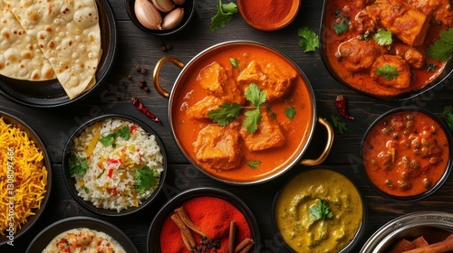 Wallpaper Mural A Colorful Spread of Authentic Indian Cuisine on a Wooden Table Torontodigital.ca