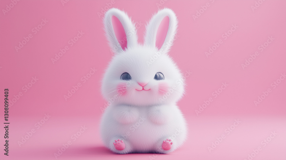 Obraz premium ふわふわで愛らしい白うさぎのキュートなポートレート