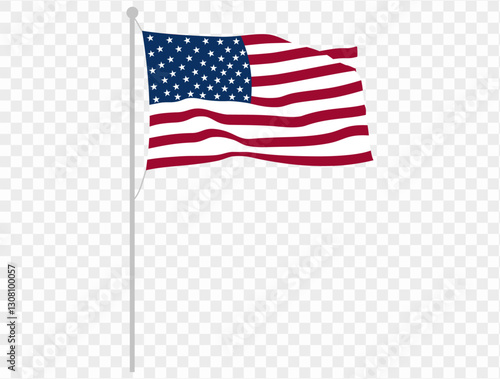 Handheld waving USA flag isolated on transparent PNG background. Perfect for designs, high-quality vector image.