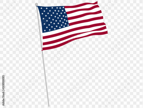 Handheld waving USA flag isolated on transparent PNG background. Perfect for designs, high-quality vector image.