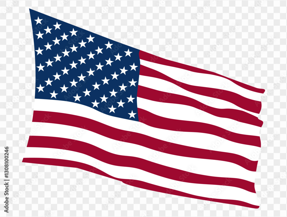 Fototapeta premium Waving USA flag isolated on transparent PNG background. Perfect for designs, high-quality vector image.