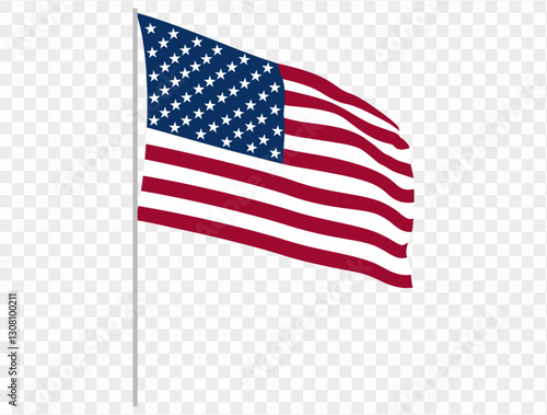 Handheld waving USA flag isolated on transparent PNG background. Perfect for designs, high-quality vector image.