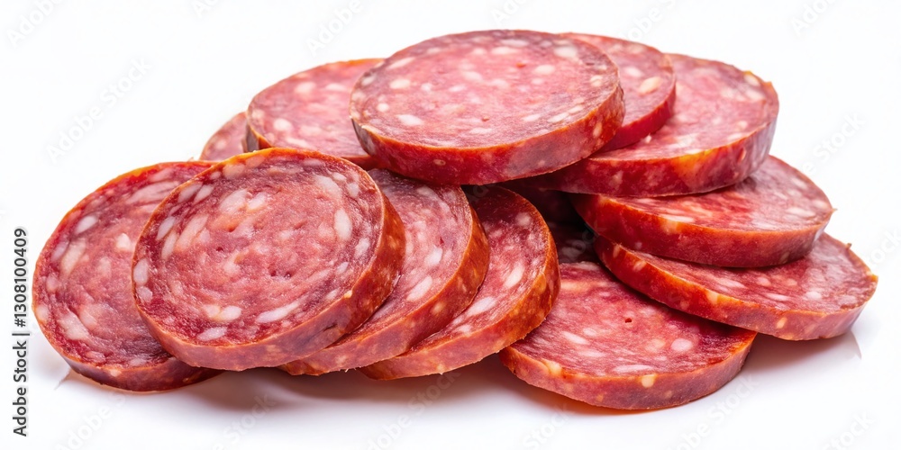 Delicious Smoked Sausage Slices Isolated on White Background - High-Resolution Stock Photo Delicious Smoked Sausage Slices Isolated on White Background - High-Resolution Stock Photo