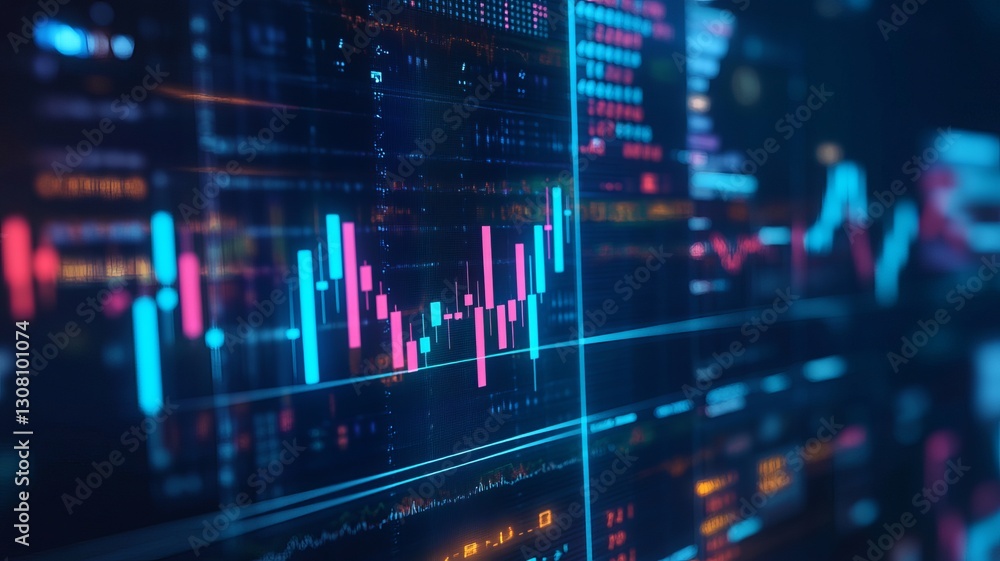 dark blue background with stock market graph showing candlesticks and trends dark blue background with stock market graph showing candlesticks and trends