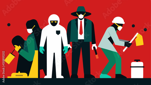 These descriptions encapsulate various aspects of a homicide investigation team focusing on the roles and actions of both detectives and forensic experts in a crime scene setting.