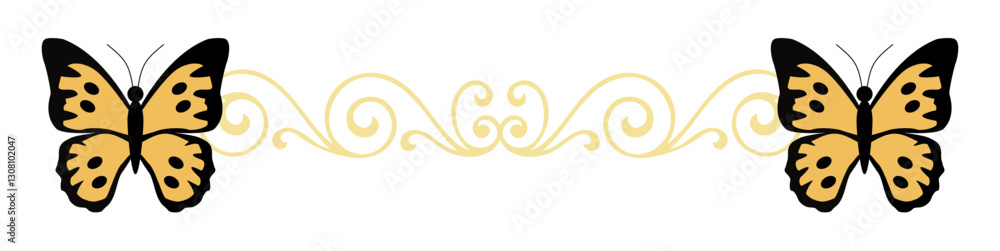 editable beautiful butterfly with swirls vector, perfect for elegant designs, decorations, and artistic projects. Ideal for nature, beauty, and ornamental themes