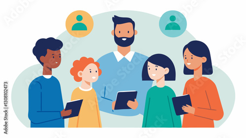 Personal Stories Sharing An illustration depicting a group of employees sharing personal stories about their backgrounds in a safe and supportive environment facilitated by a