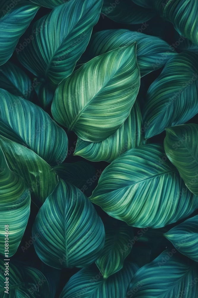 Lush green leaves with intricate patterns create vibrant, natural background. rich textures and varying shades of green evoke sense of tranquility and freshness Lush green leaves with intricate patterns create vibrant, natural background. rich textures and varying shades of green evoke sense of tranquility and freshness