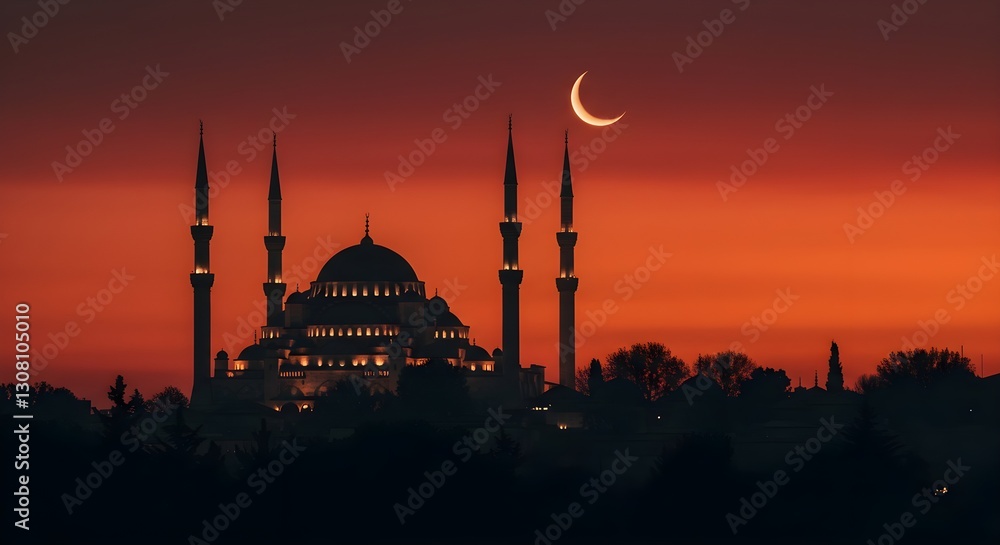 Fototapeta premium silhouette mosque at evening