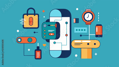Schematic Design A technical illustration of a wearable devices internal components on a developers desk with schematics and annotations for each part.