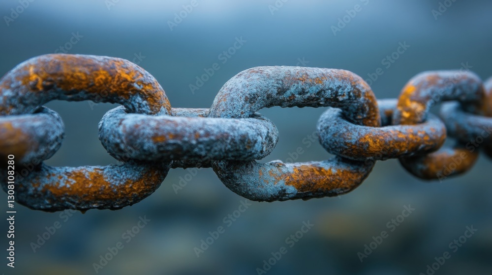 Fototapeta premium A rusty chain symbolizing the fundamental framework of blockchain technology and its role in secure digital transactions