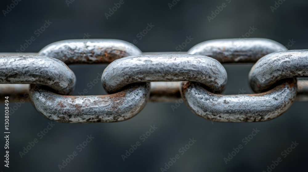 Close-up of a strong chain representing the fundamental strategy behind blockchain technology and security Close-up of a strong chain representing the fundamental strategy behind blockchain technology and security
