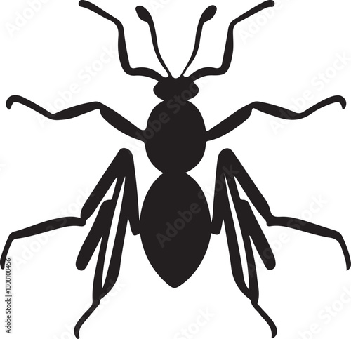 Ant silhouette vector illustration on a white background, with a simple design in black and white only