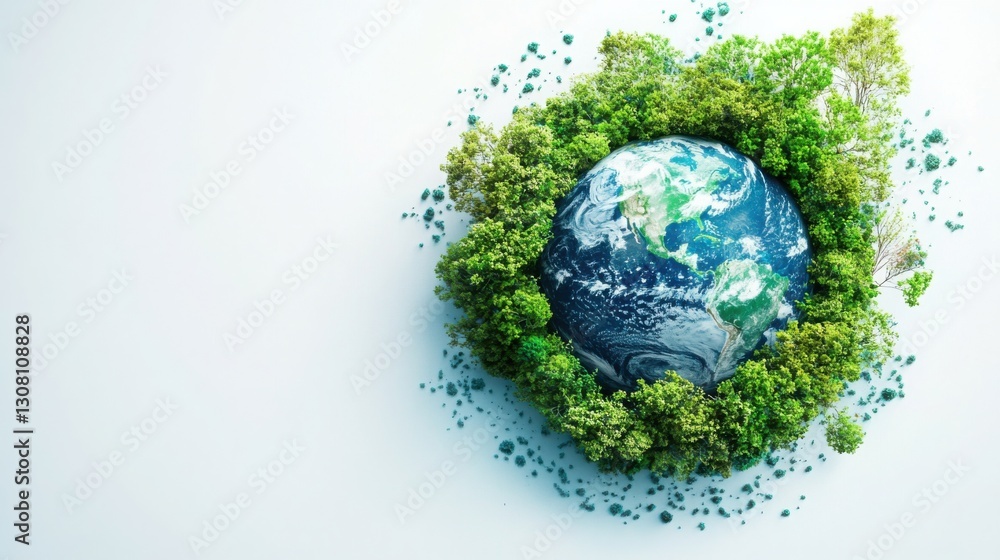 The earth surrounded by majestic trees illustrating the beauty of nature and the importance of environmental protection The earth surrounded by majestic trees illustrating the beauty of nature and the importance of environmental protection