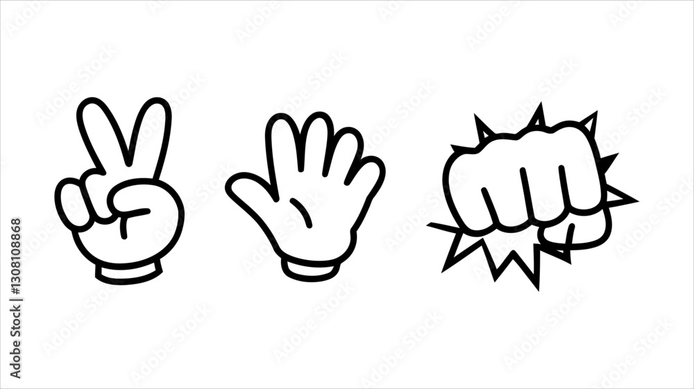Fototapeta premium Cartoon Illustration of Rock, Paper, Scissors Hand Gestures
