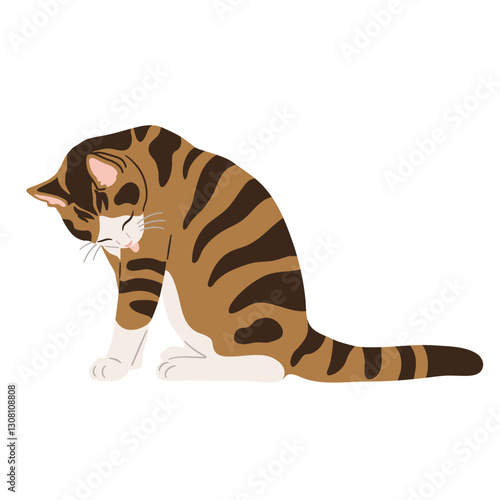 毛繕いする三毛猫のイラスト