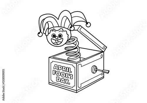 Black and white April Fool's Day Jack-in the-box illustration