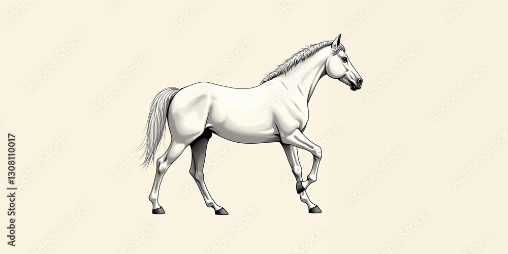 White horse running fast with flowing mane and tail, coloring page White horse running fast with flowing mane and tail, coloring page
