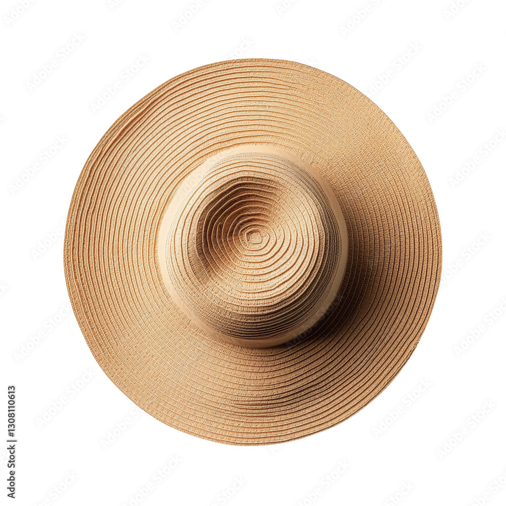 wide-brimmed straw hat displayed from a top-down perspective. showcasing its textured surface and circular design this type of hat is typically associated with sun protection and leisure activities. m wide-brimmed straw hat displayed from a top-down perspective. showcasing its textured surface and circular design this type of hat is typically associated with sun protection and leisure activities. m