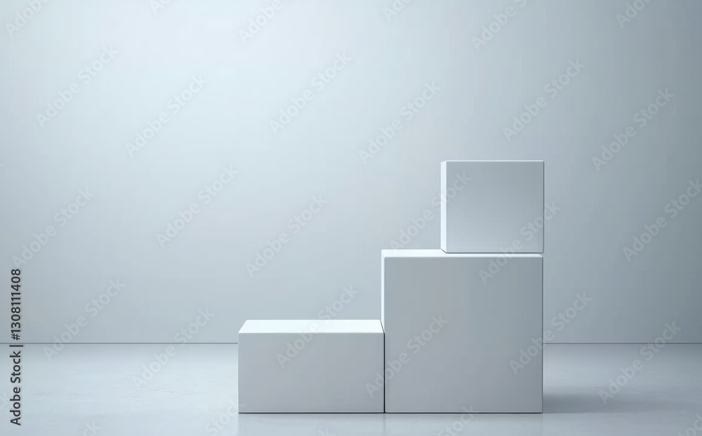 Minimalist White Geometric Blocks Arranged in a Modern Gallery with Soft Natural Lighting Minimalist White Geometric Blocks Arranged in a Modern Gallery with Soft Natural Lighting