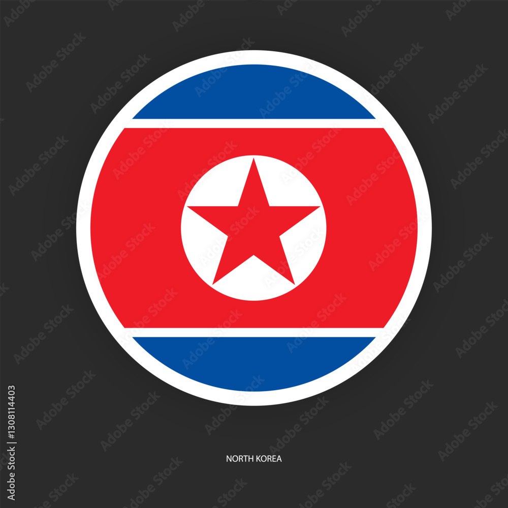 North Korea circle flag icon with shadow on dark background. North Korea button icon with white border isolated dark grey background
North Korea circle flag icon with shadow on dark background. North Korea button icon with white border isolated dark grey background