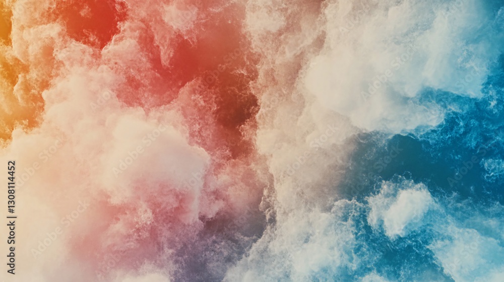 Fototapeta premium Colorful cloudscape, aerial view, vibrant sunset, atmospheric background, design element