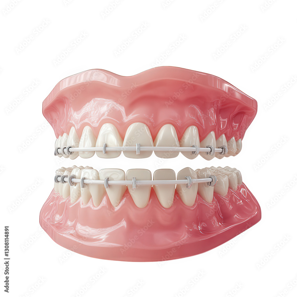 Obraz premium a 3d model of a set of human teeth with braces. showcasing dental alignment and orthodontic treatment the model highlights the structure of the teeth and gums. emphasizing the importance of dental car