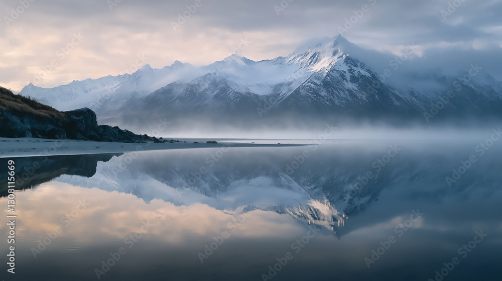 Naklejka premium new zealand winter dawn reflections